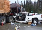 A truck in a crash