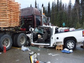 A truck in a crash