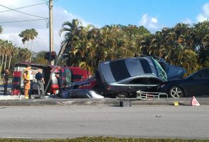 Car crash on a road in US